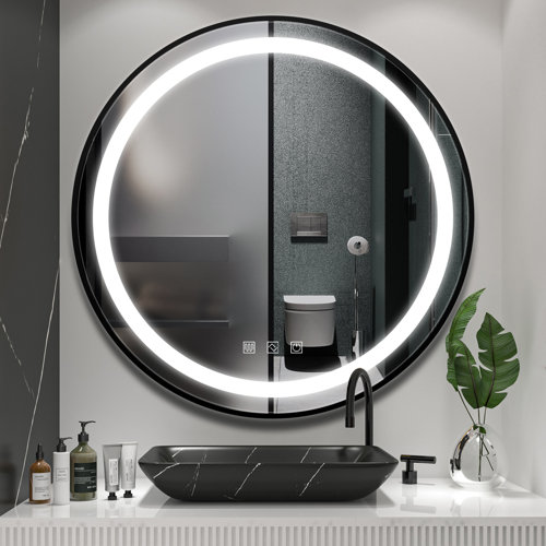 Ivy Bronx Calletano Round Mirror with led lighted Bathroom vanity